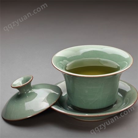 青瓷诠说 龙泉 哥窑三才 茶杯大号泡茶盖碗纯手工